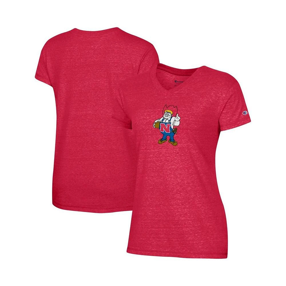 商品CHAMPION|Women's Scarlet Nebraska Huskers Vault Logo V-Neck Tri-Blend T-shirt,价格¥258,第1张图片