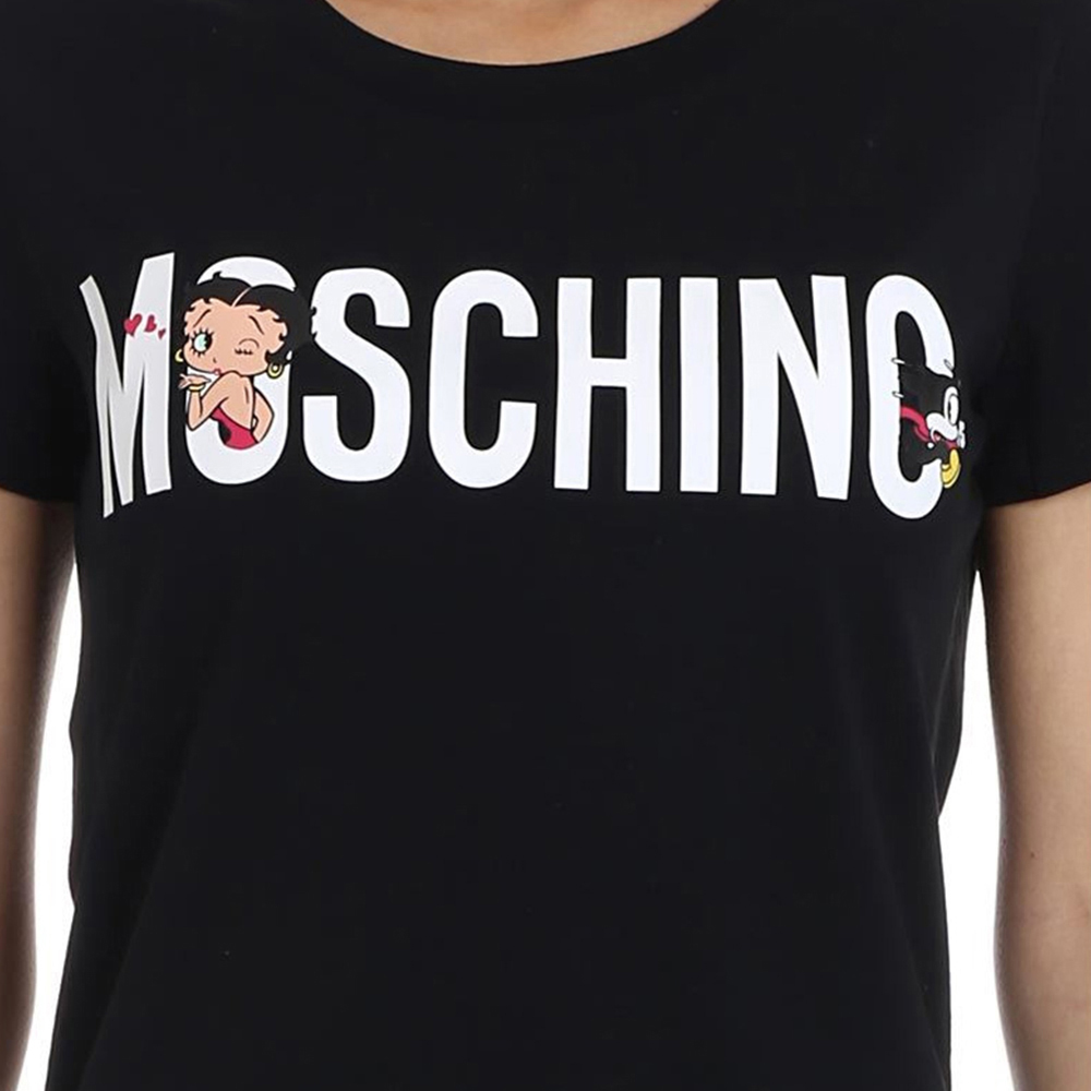 Moschino 莫斯奇诺 女士黑色纯棉T恤 EA0707-0540-1555商品第2张图片规格展示