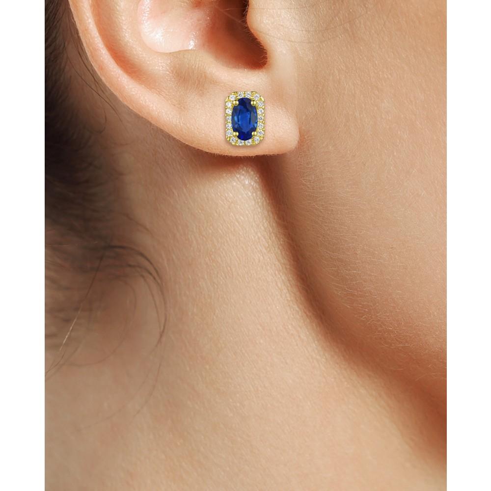 Sapphire (5/8 ct. t.w.) & Diamond (1/10 ct. t.w.) Halo Stud Earrings in 14k Gold (Also in Ruby & Emerald)商品第2张图片规格展示