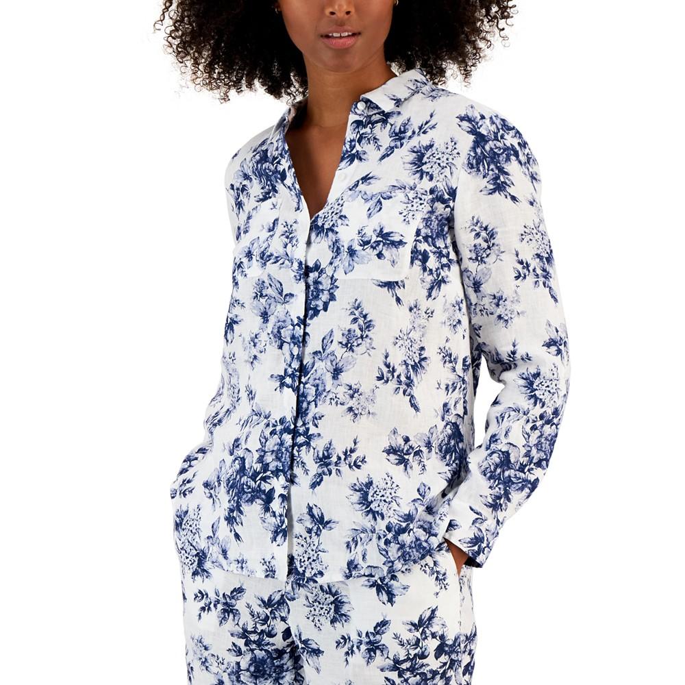 Women's Floral-Print Linen Shirt, Created for Macy's商品第1张图片规格展示