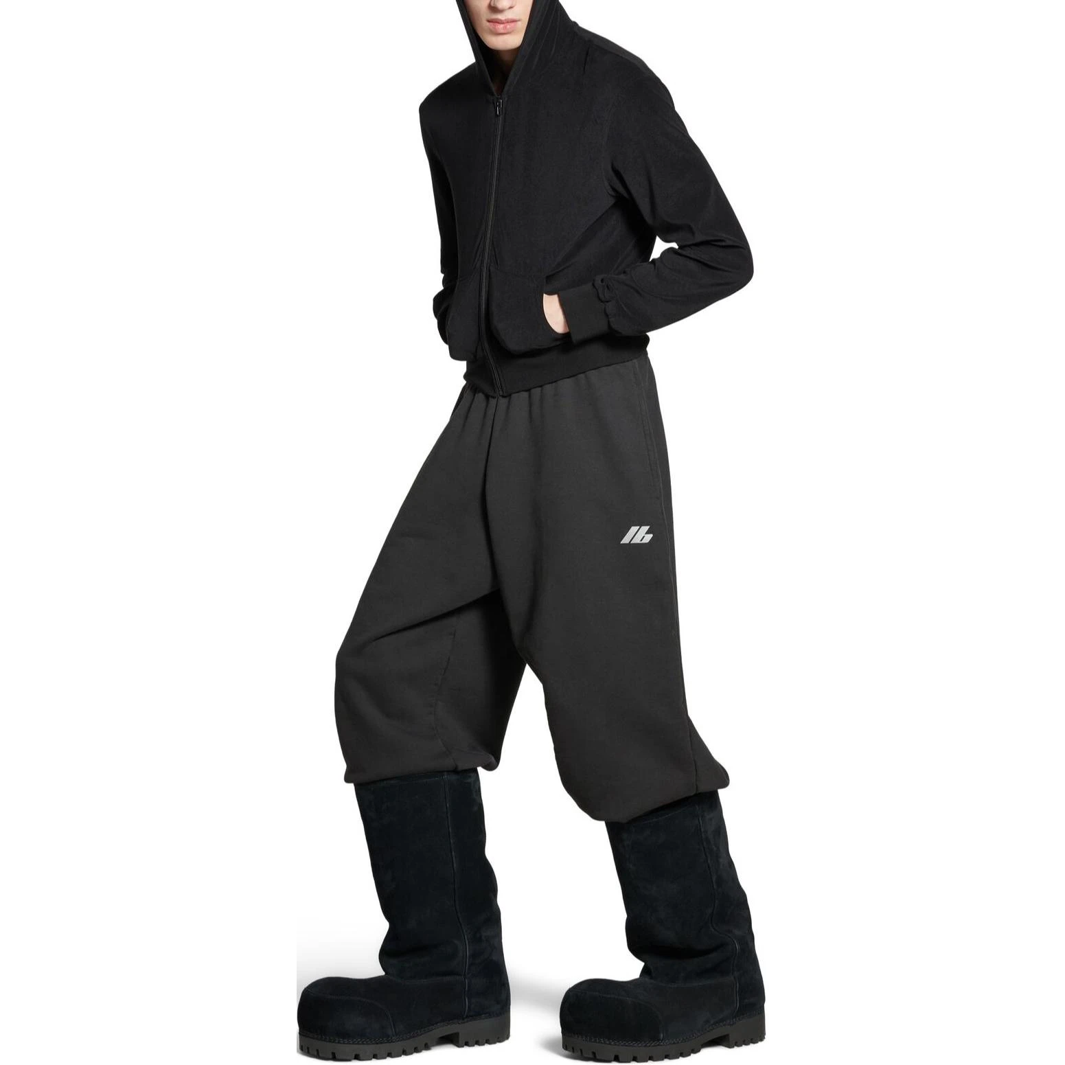 商品[国内直发] Balenciaga|巴黎世家 FW24 Logo印花松紧腰直筒针织运动裤 宽松版型 男女同款 黑色,价格¥6365,第4张图片详细描述