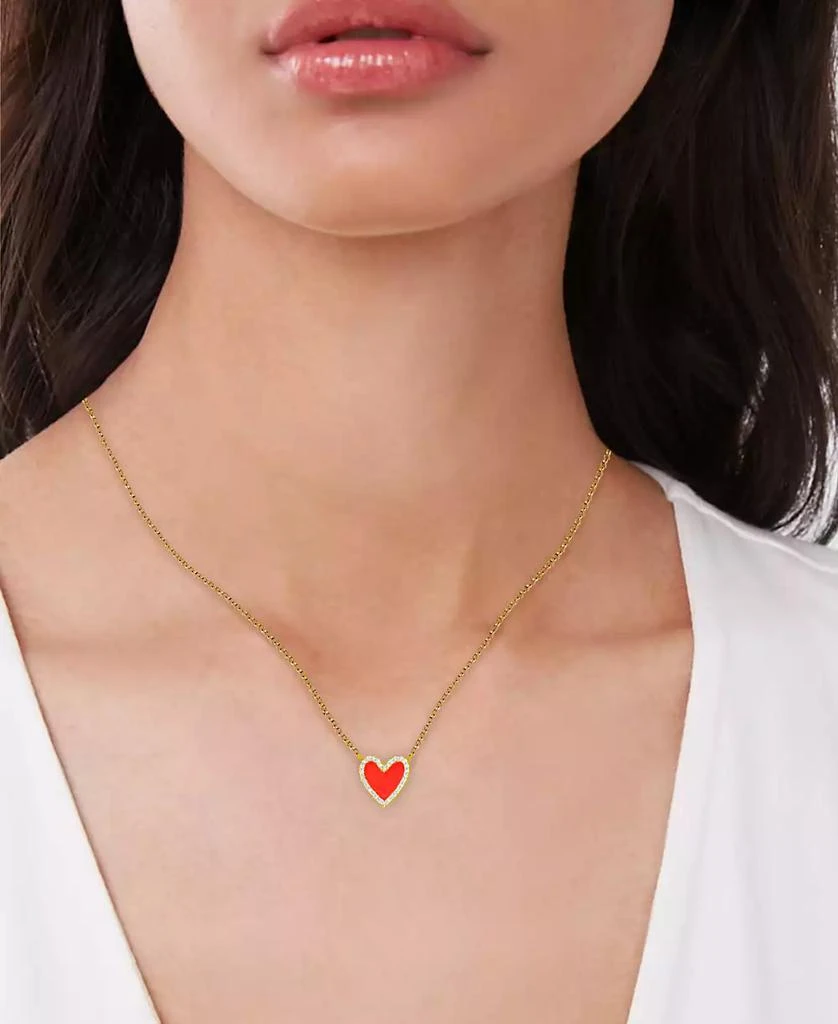 商品Macy's|Diamond Red Enamel Heart "Loved" 18" Pendant Necklace (1/8 ct. t.w.) in 14k Gold-Plated Sterling Silver,价格¥650,第2张图片详细描述