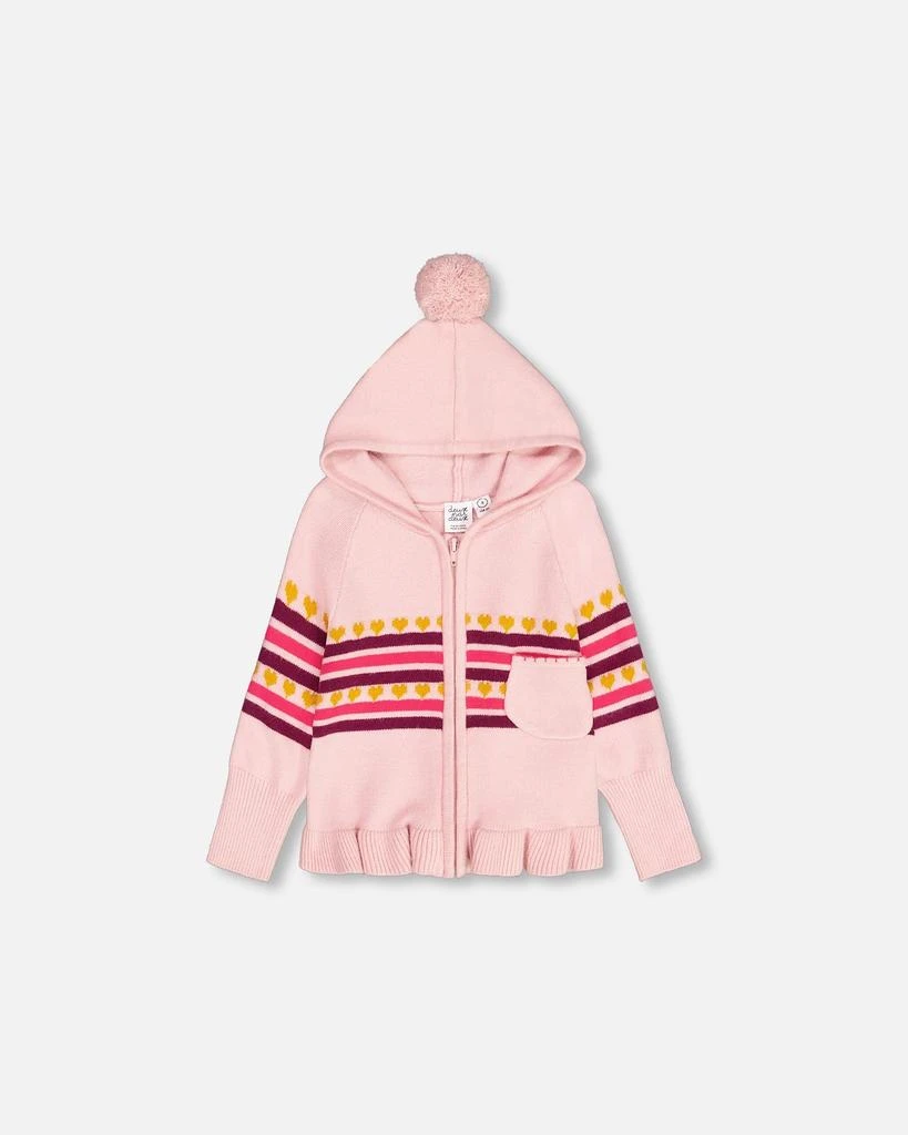 商品Deux par Deux|Full Zip Hooded Knitted Sweater Powder Pink,价格¥254,第1张图片