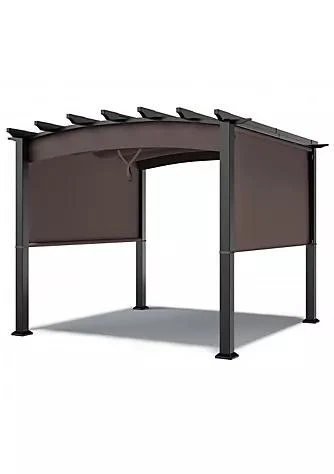 商品belk|10 X 10Ft Patio Pergola Gazebo Sun Shade Shelter With Retractable Canopy Coffee,价格¥7111,第1张图片