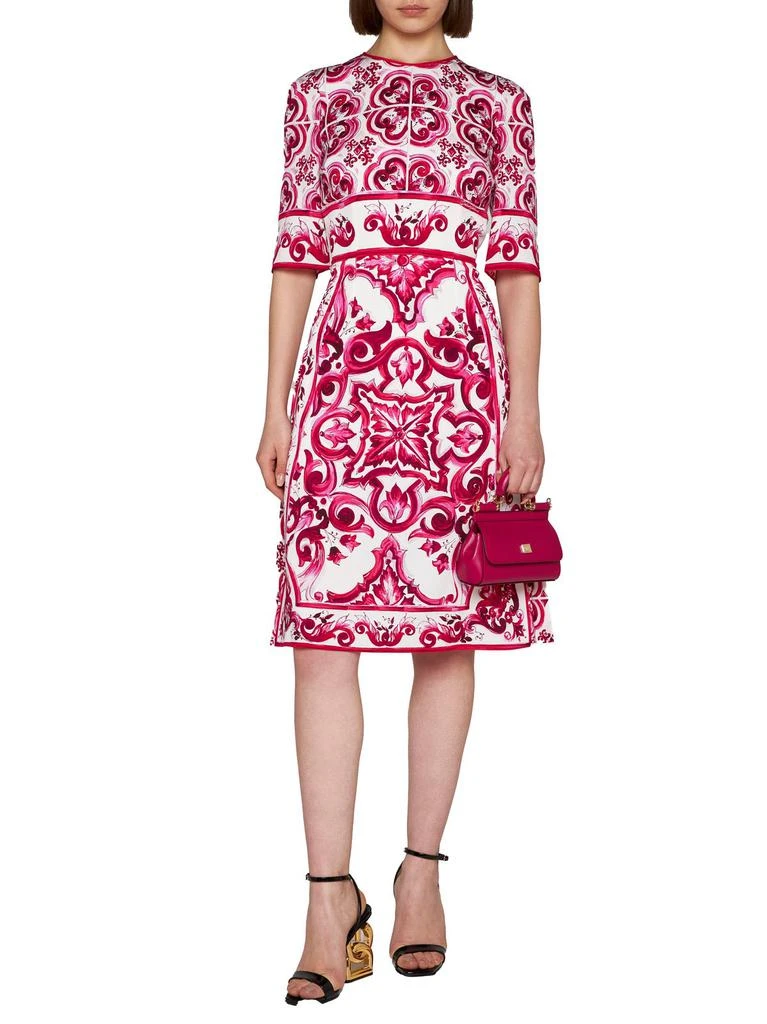 商品Dolce & Gabbana|Dolce & Gabbana Majolica-Print Round Neck Midi Dress,价格¥7588,第4张图片详细描述