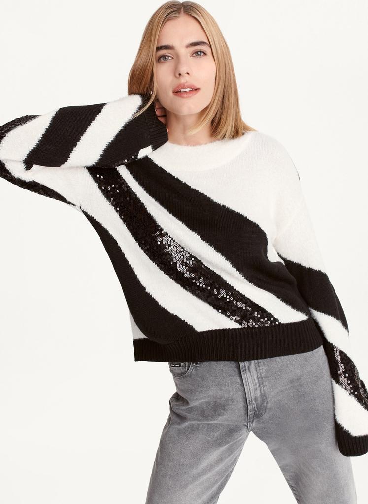 商品DKNY|Cowl Neck Sequin Swirl Sweater,价格¥741,第1张图片