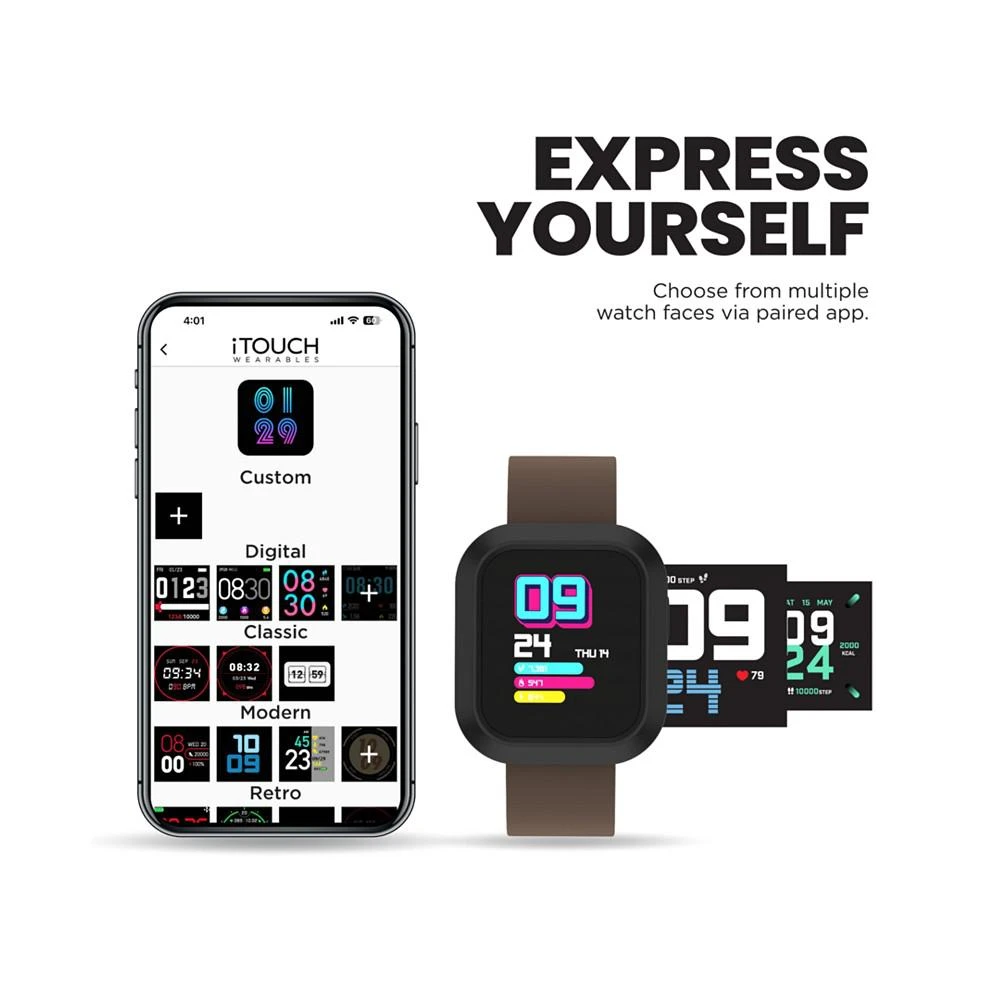 商品iTouch|Unisex Flex Silicone Strap Smartwatch 38.2mm with Extra Bezel & Strap,价格¥299,第4张图片详细描述