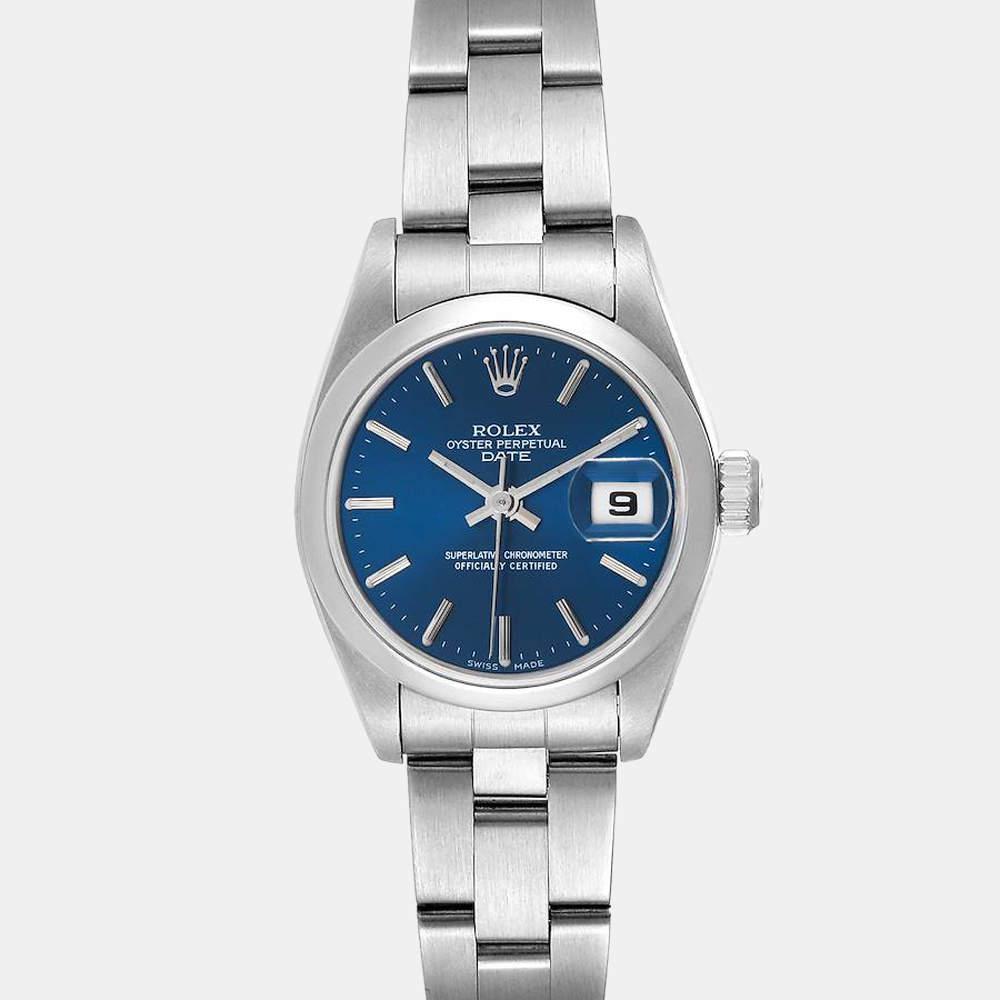 Rolex Blue Stainless Steel Oyster Perpetual Date 69160 Women's Wristwatch 26 mm商品第1张图片规格展示