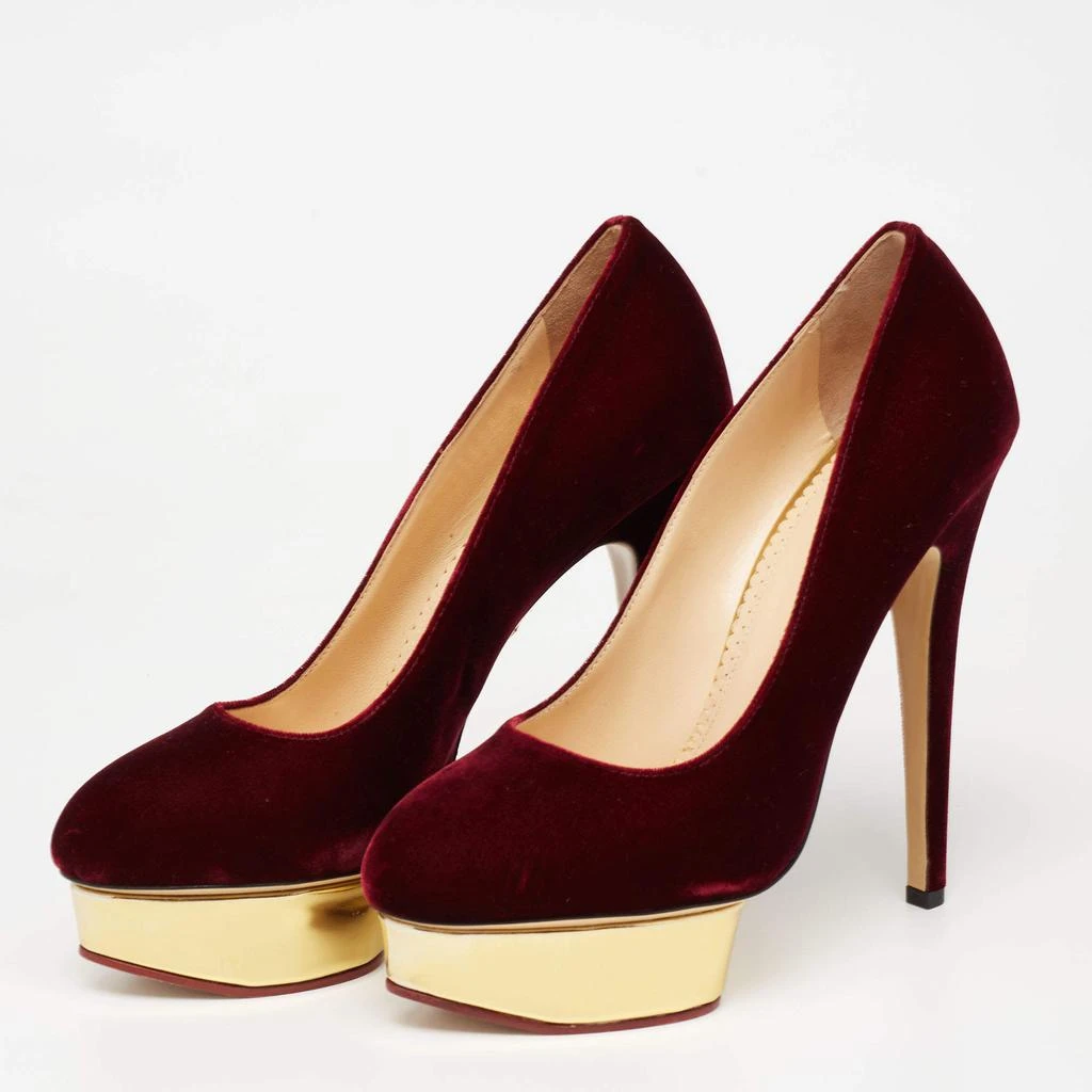 商品Charlotte Olympia|Charlotte Olympia Burgundy Velvet Dolly Platform Pumps Size 41,价格¥2119,第2张图片详细描述