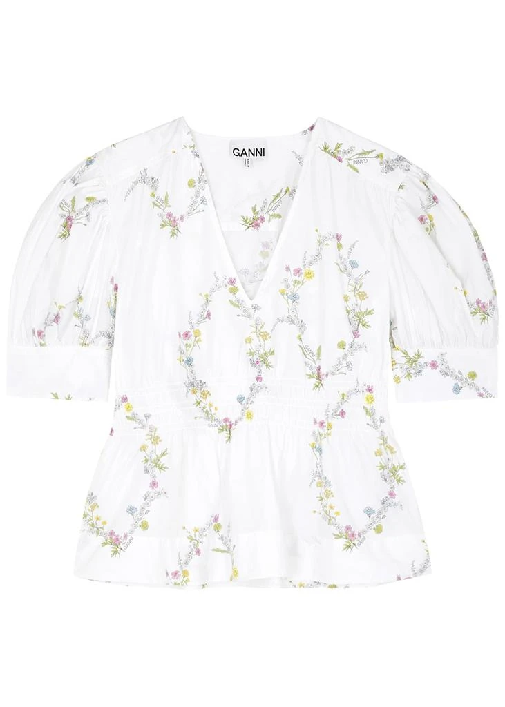 商品Ganni|White floral-print cotton-poplin blouse,价格¥577,第1张图片