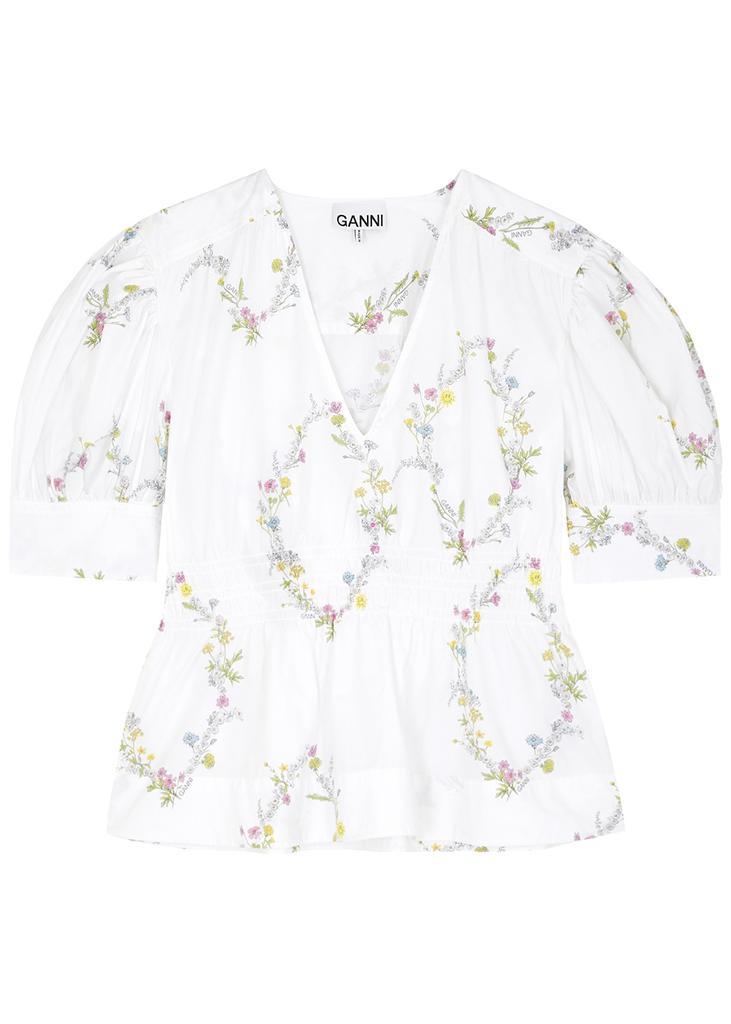商品Ganni|White floral-print cotton-poplin blouse,价格¥1182,第1张图片