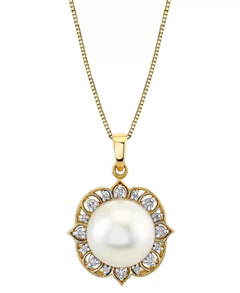 商品Macy's|Cultured Freshwater Pearl (11mm) & Diamond (1/6 ct. t.w.) 18" Pendant Necklace in 10k Gold,价格¥4486,第1张图片