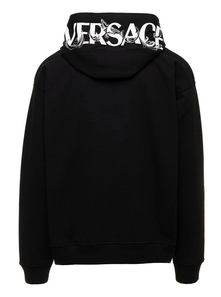 商品Versace|Black Zipped Hoodie With Print And Embroidered Ornaments In Cotton Man Versace,价格¥5417,第2张图片详细描述