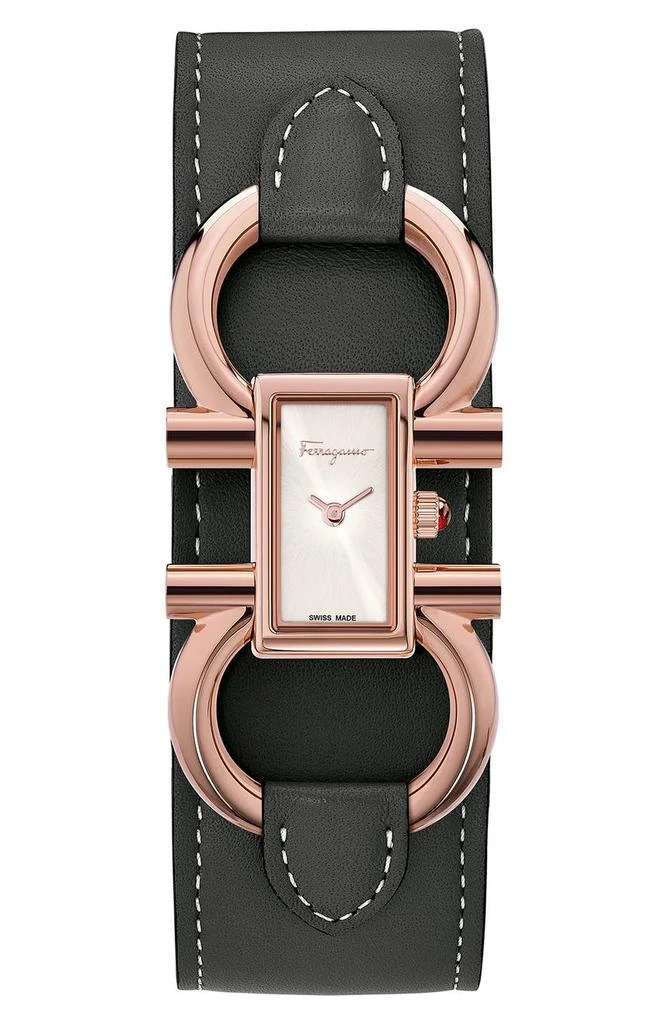 商品Salvatore Ferragamo|Salvatore Ferragamo Double Gancio Leather Cuff Strap Watch; 13mm x 23mm,价格¥5379,第1张图片