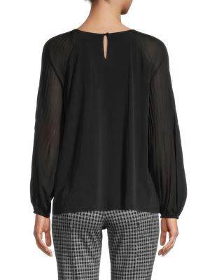 商品Calvin Klein|Long-Sleeve Pleated Chiffon Top,价格¥161,第2张图片详细描述