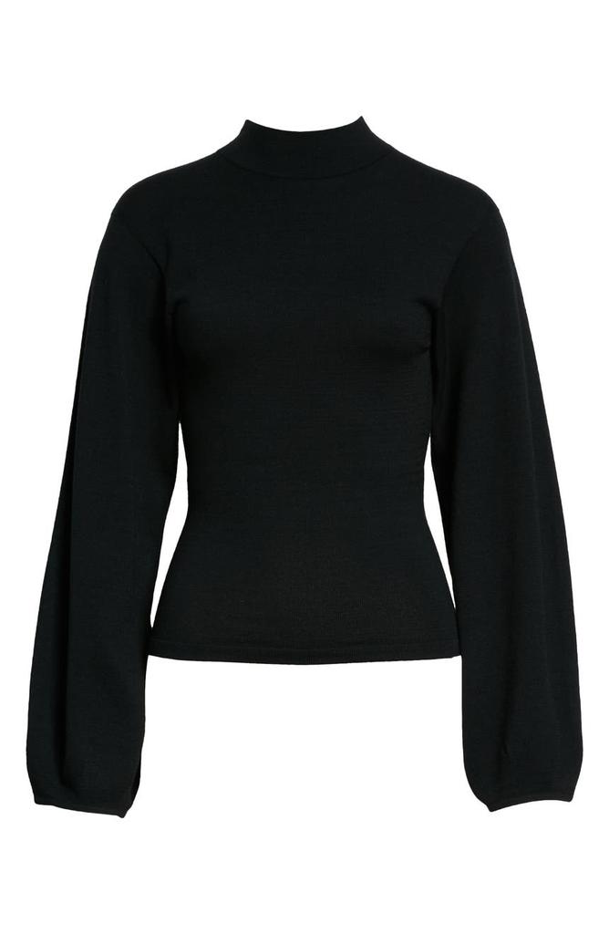 Open Back Puff Sleeve Mock Neck Sweater商品第5张图片规格展示