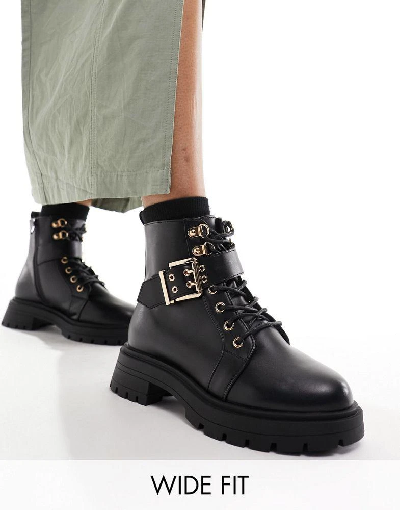 商品ASOS|ASOS DESIGN Wide Fit April lace up hiker boots in black,价格¥318,第1张图片