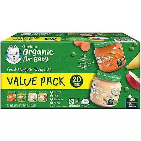 商品Gerber|Gerber 1st Foods Organic Baby Food, Fruit & Veggie Value Pack 4 oz., 20 ct.,价格¥197,第1张图片