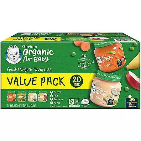 商品Gerber|Gerber 1st Foods Organic Baby Food, Fruit & Veggie Value Pack (4 oz., 20 ct.),价格¥179,第1张图片