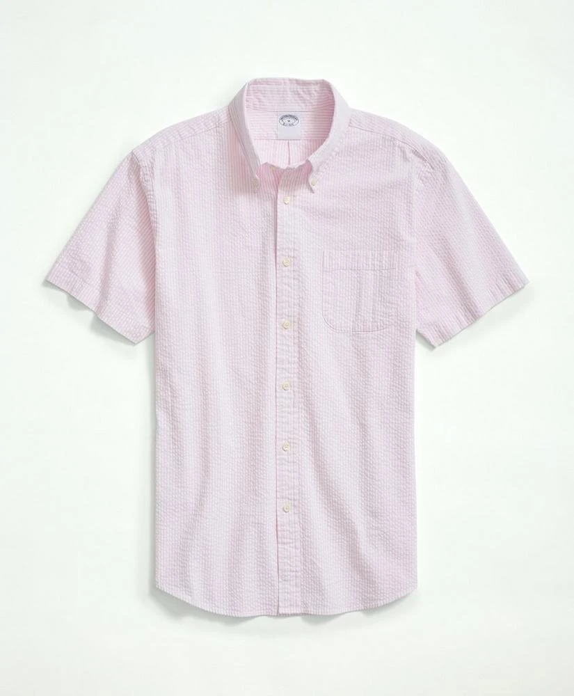 商品Brooks Brothers|Washed Cotton Seersucker Button-Down Collar, Stripe Short-Sleeve Sport Shirt,价格¥394,第1张图片