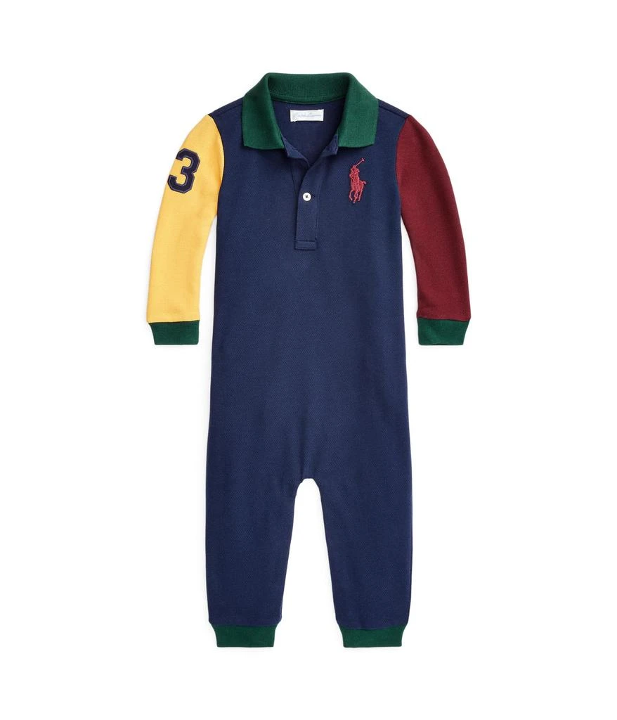 商品Ralph Lauren|Color-Blocked Cotton Mesh Polo Coverall (Infant),价格¥270,第1张图片