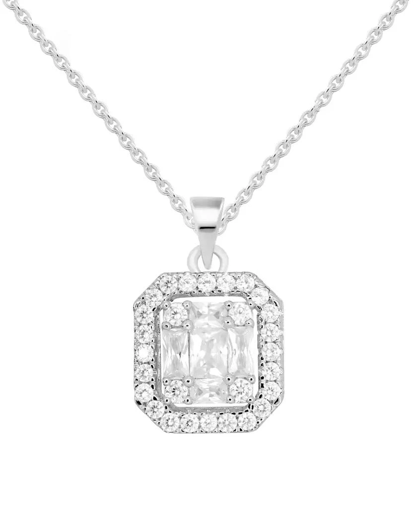 商品Essentials|Cubic Zirconia Rectangle Halo Pendant Necklace, 16" + 2" extender in Silver or Gold Plate,价格¥76,第1张图片