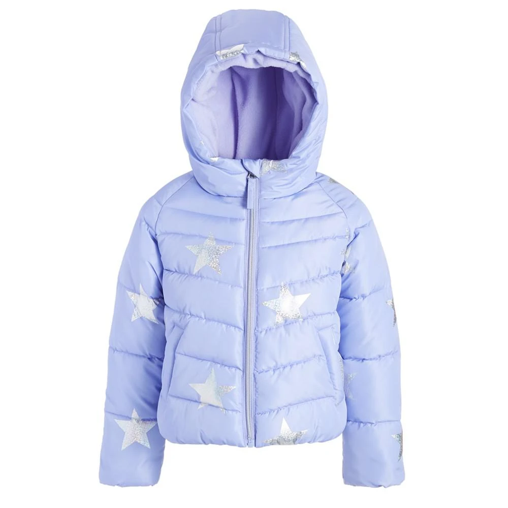 商品S Rothschild & CO|S Rothschilld & CO Toddler & Little Girls Silver Star Foil Printed Puffer Coat,价格¥169,第1张图片