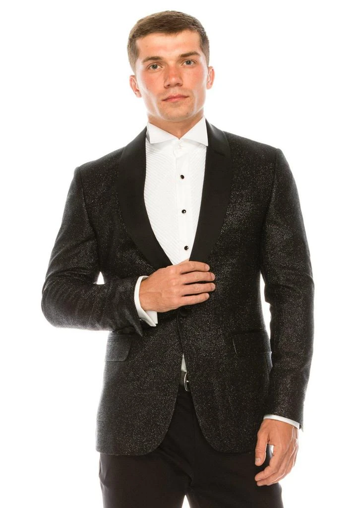 商品RON TOMSON|Black Sparkle Shawl Lapel Tuxedo Jacket,价格¥3613,第4张图片详细描述