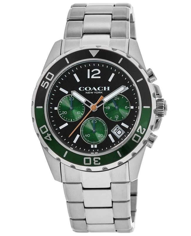商品Coach|Coach Kent Black & Green Chronograph Dial Steel Men's Watch 14602557,价格¥1977,第1张图片