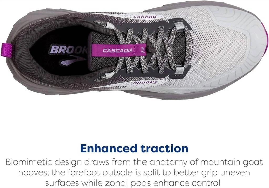 商品Brooks|Women's Cascadia 17 Trail Running Shoe In Oyster/blackened Pearl/purple,价格¥916,第5张图片详细描述