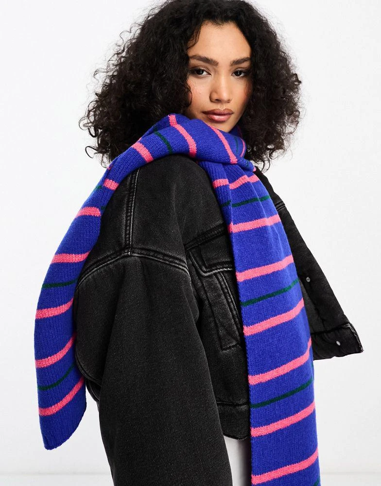 商品ASOS|ASOS DESIGN stripe knitted scarf in blue,价格¥98,第3张图片详细描述