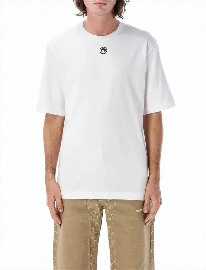商品MARINE SERRE|Plain White Short-Sleeved T-Shirt With Minimalist Logo,价格¥1853,第1张图片
