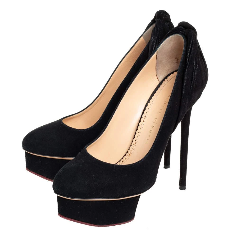 商品[二手商品] Charlotte Olympia|Charlotte Olympia Black Suede And Fabric Eccentric Josephine Knot Detail Platform Pumps Size 37,价格¥1106,第4张图片详细描述