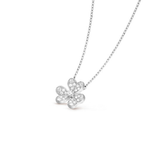 商品Van Cleef & Arpels| Van Cleef & Arpels/梵克雅宝 经典Frivole®系列 18K金白金满钻三花花瓣迷你项链 VCARP3W300,价格¥38986,第1张图片