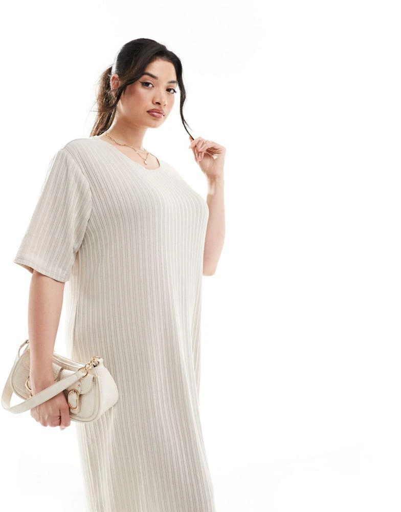 商品Vero Moda Curve|Vero Moda Curve ribbed knit midi dress in cream,价格¥337,第2张图片详细描述