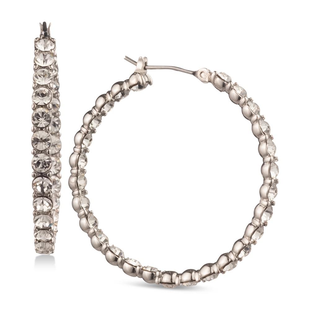 Silver-Tone Inside-Out Crystal Medium Hoop Earrings商品第1张图片规格展示