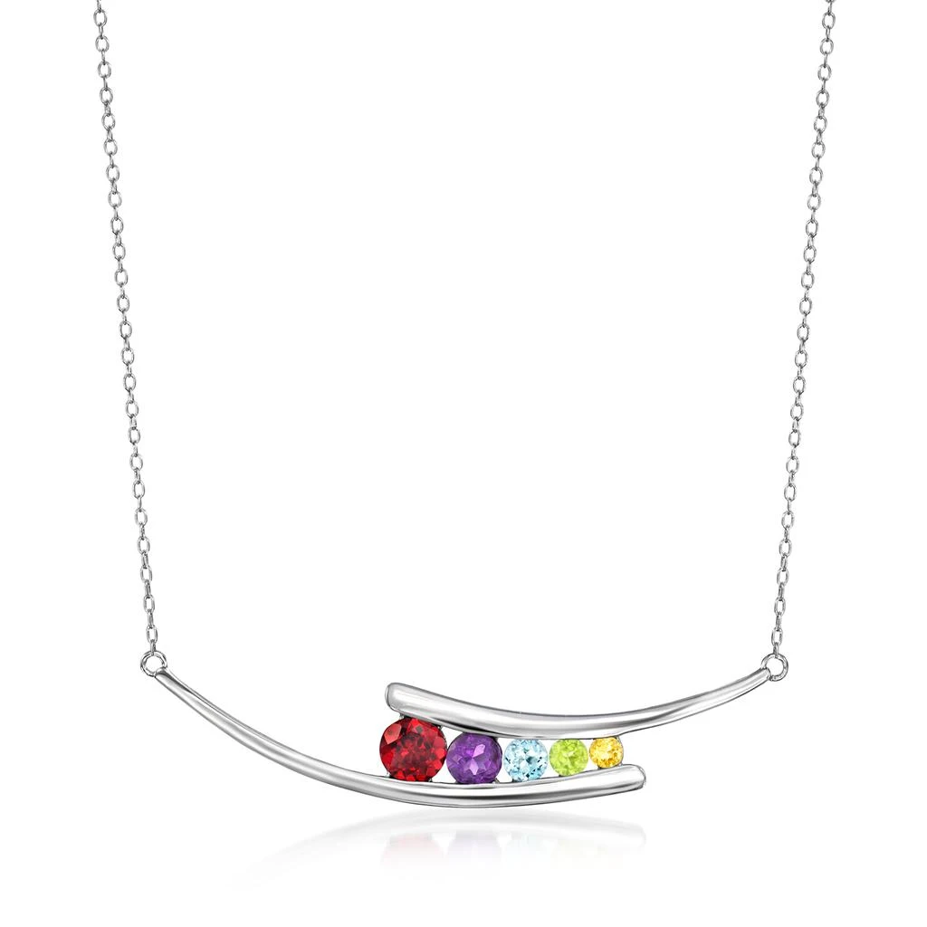 商品Ross-Simons|Multi-Gemstone Graduated Curved Bar Necklace in Sterling Silver,价格¥796,第1张图片