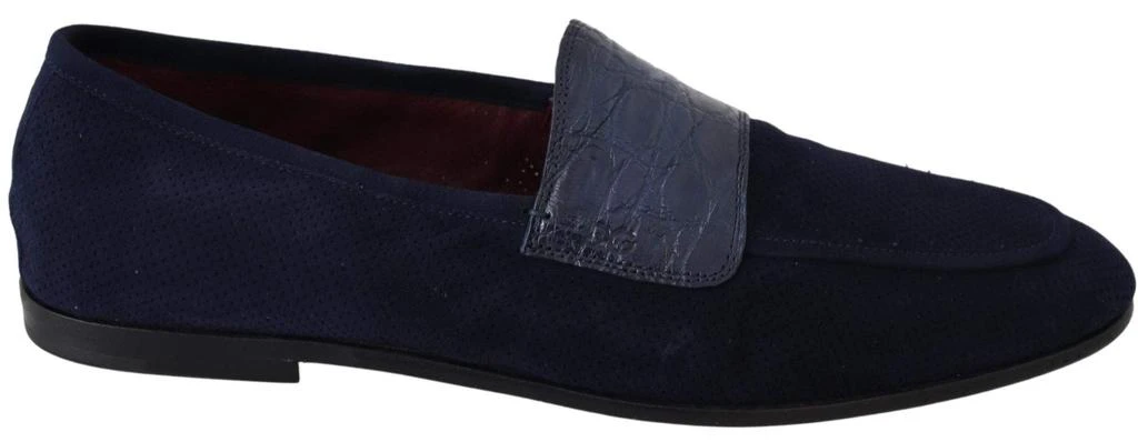 商品Dolce & Gabbana|Dolce & Gabbana Blue Suede Caiman Loafers Slippers Shoes,价格¥3475,第1张图片