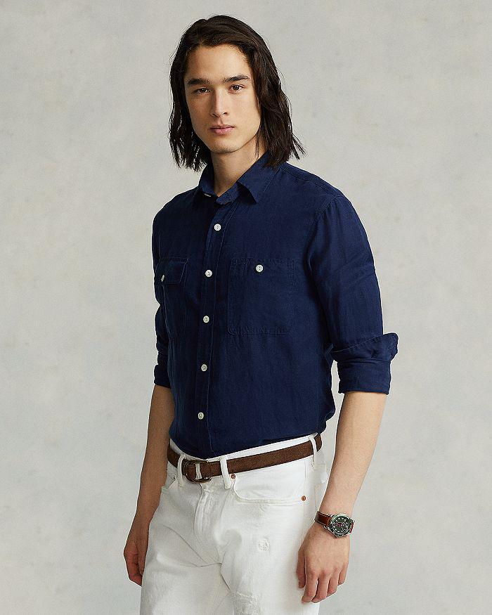 商品Ralph Lauren|Linen & Silk Solid Custom Fit Button Down Utility Shirt,价格¥527,第7张图片详细描述