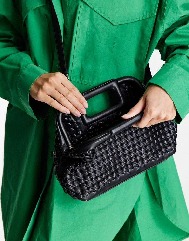 商品Topshop|Topshop Gracie weave grab bag in black,价格¥156,第3张图片详细描述