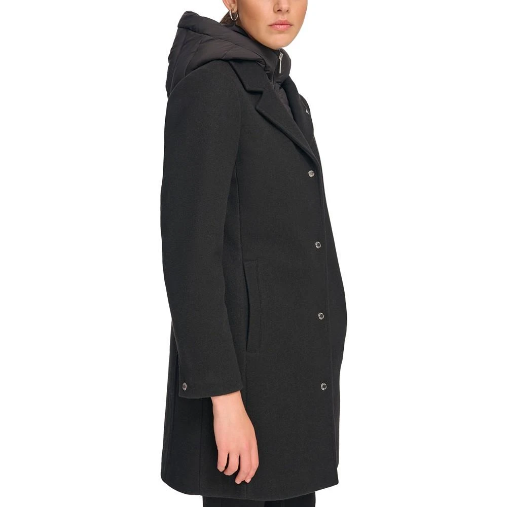 商品Calvin Klein|Women's Hooded Bibbed Mixed Media Coat,价格¥898,第3张图片详细描述