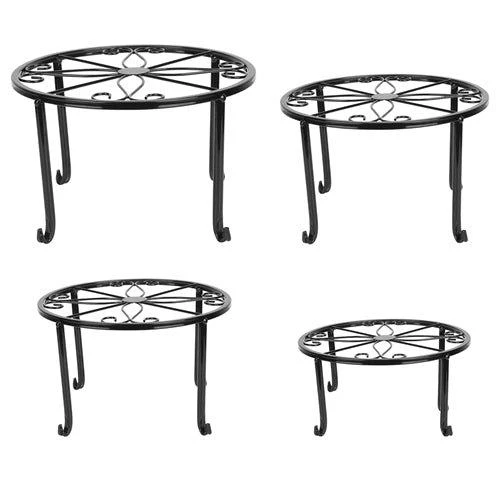 商品Fresh Fab Finds|4Packs Iron Plotted Plant Stands Shelves Heavy Duty Round Flower Pot Holder Rack Home Yard Garden Patio Decor Black,价格¥398,第1张图片