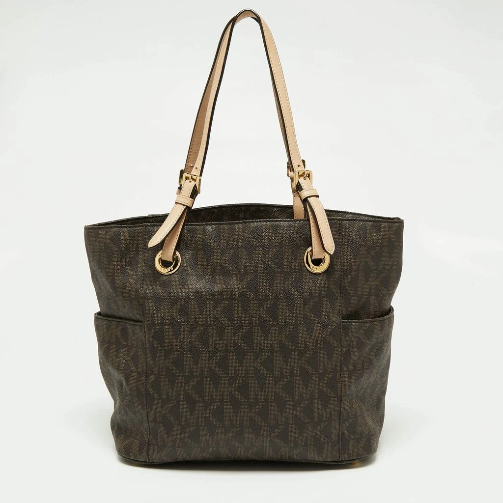 商品[二手商品] Michael Kors|MICHAEL Michael Kors Brown/Beige Signature Coated Canvas and Leather Jet Set Tote,价格¥890,第4张图片详细描述