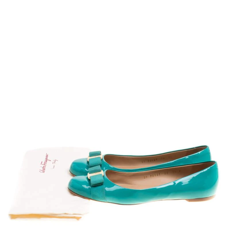 Salvatore Ferragamo Jade Green Patent Leather Varina Ballet Flats Size 40 商品
