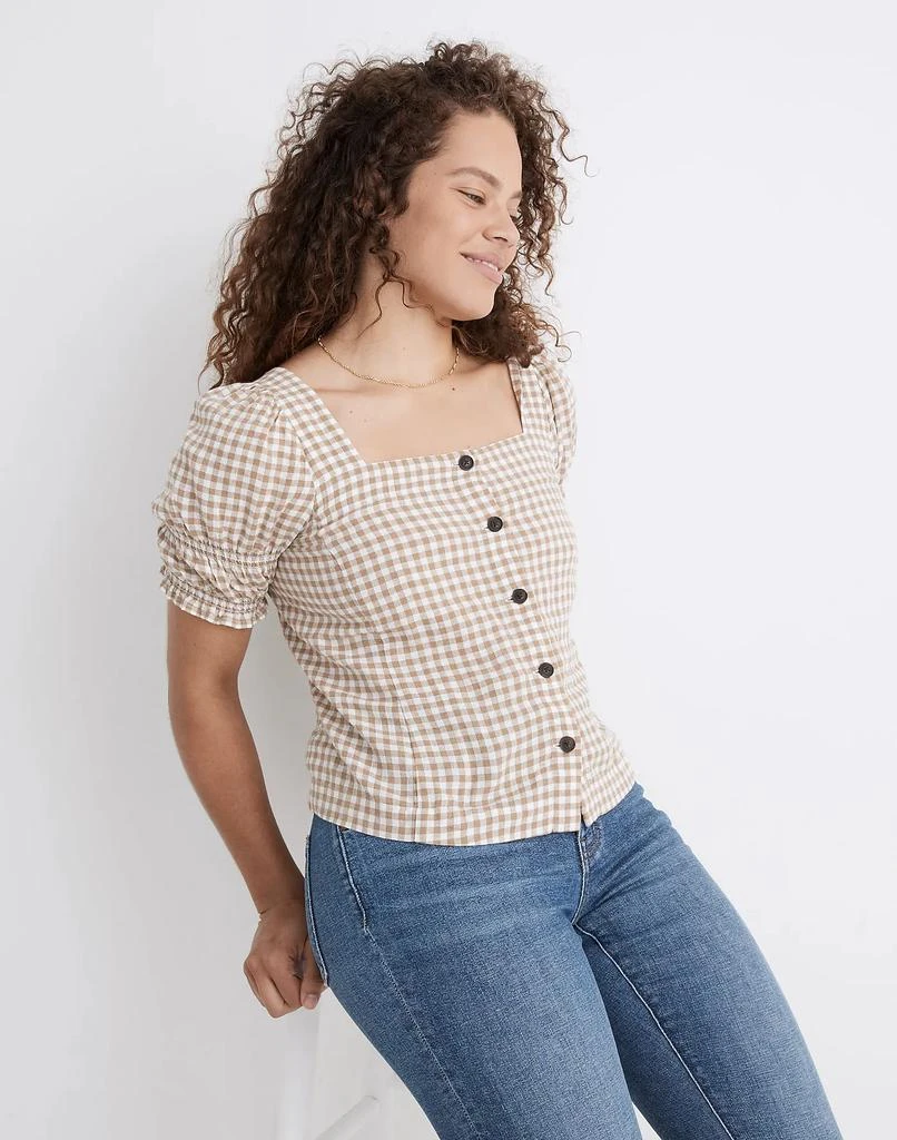 商品Madewell|Linen-Blend Square-Neck Puff-Sleeve Top in Gingham Check,价格¥318,第2张图片详细描述