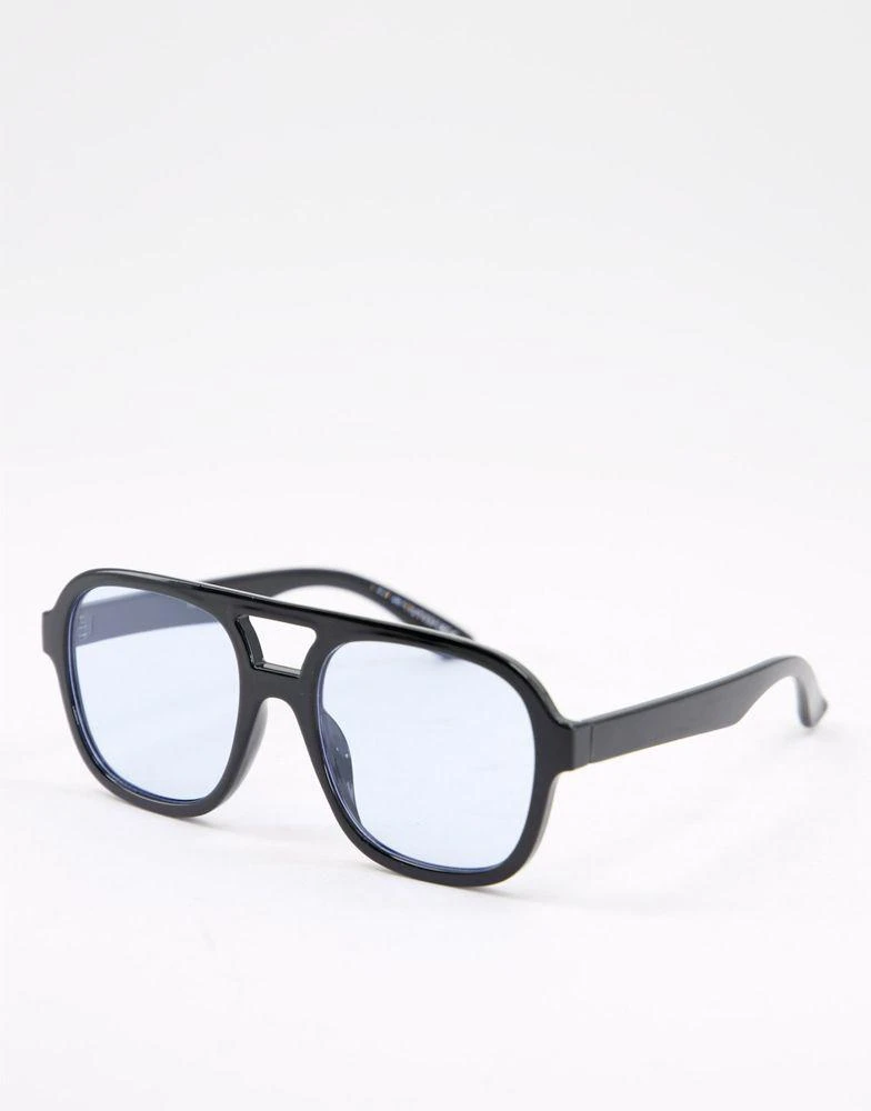 商品ASOS|ASOS DESIGN frame aviator sunglasses with blue lens in black   - BLACK,价格¥48,第1张图片