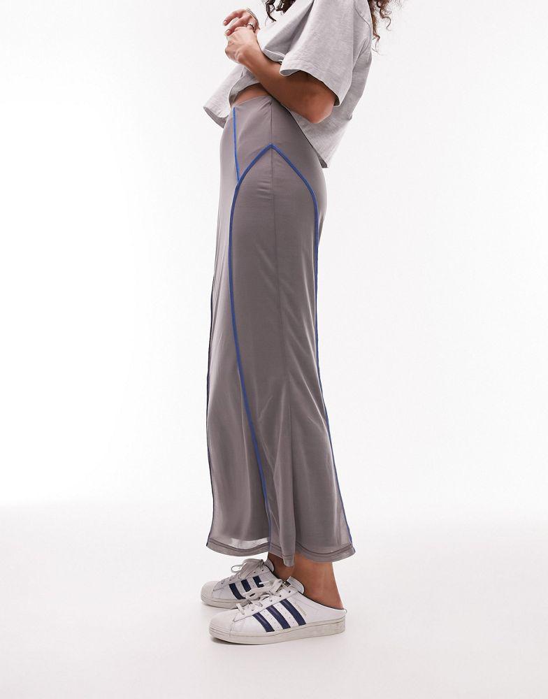 Topshop jersey contrast seam detail midi skirt in grey商品第4张图片规格展示