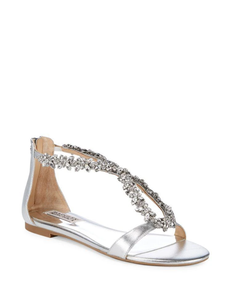 商品Badgley Mischka|Haynes Embellished Metallic Leather Flat Sandals,价格¥552,第1张图片
