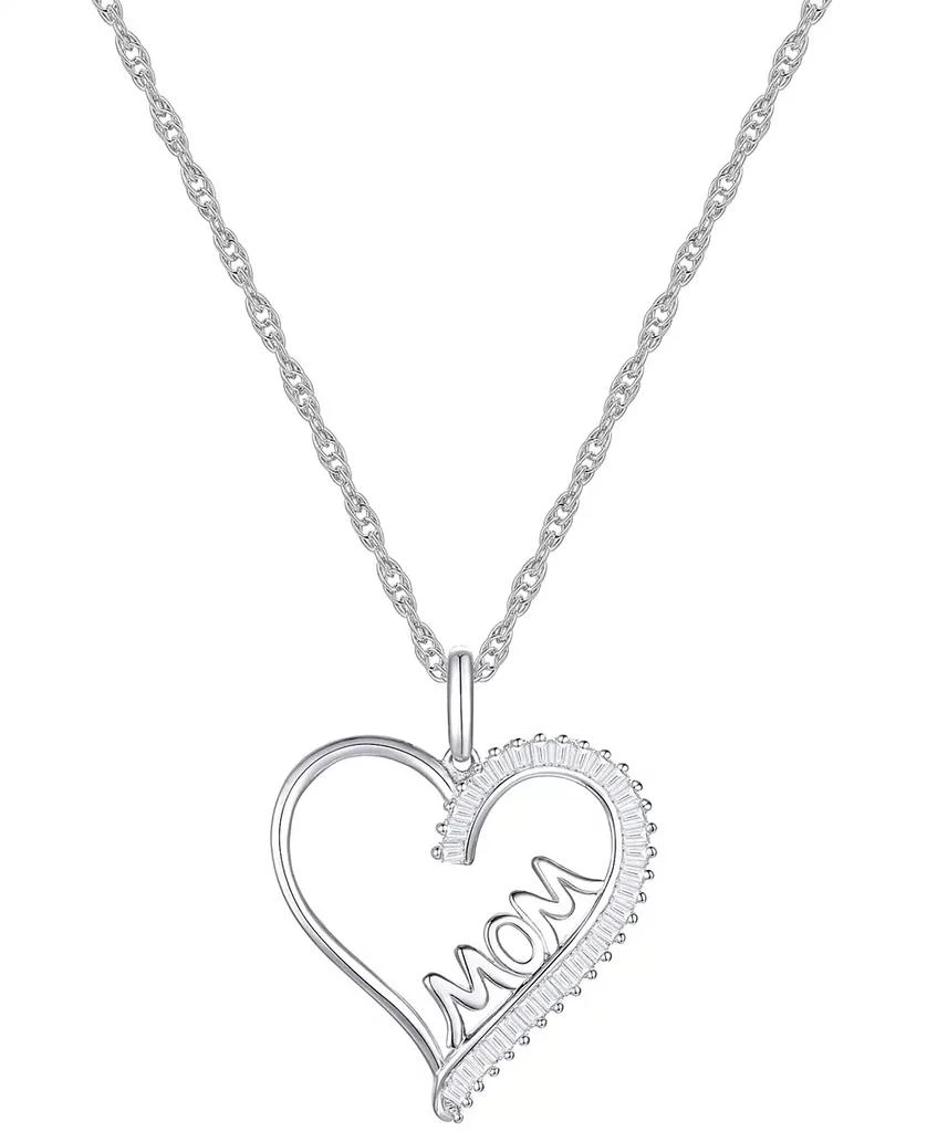 商品Macy's|Diamond Baguette MOM Heart 18" Pendant Necklace (1/5 ct. t.w.) in Sterling Silver,价格¥741,第1张图片