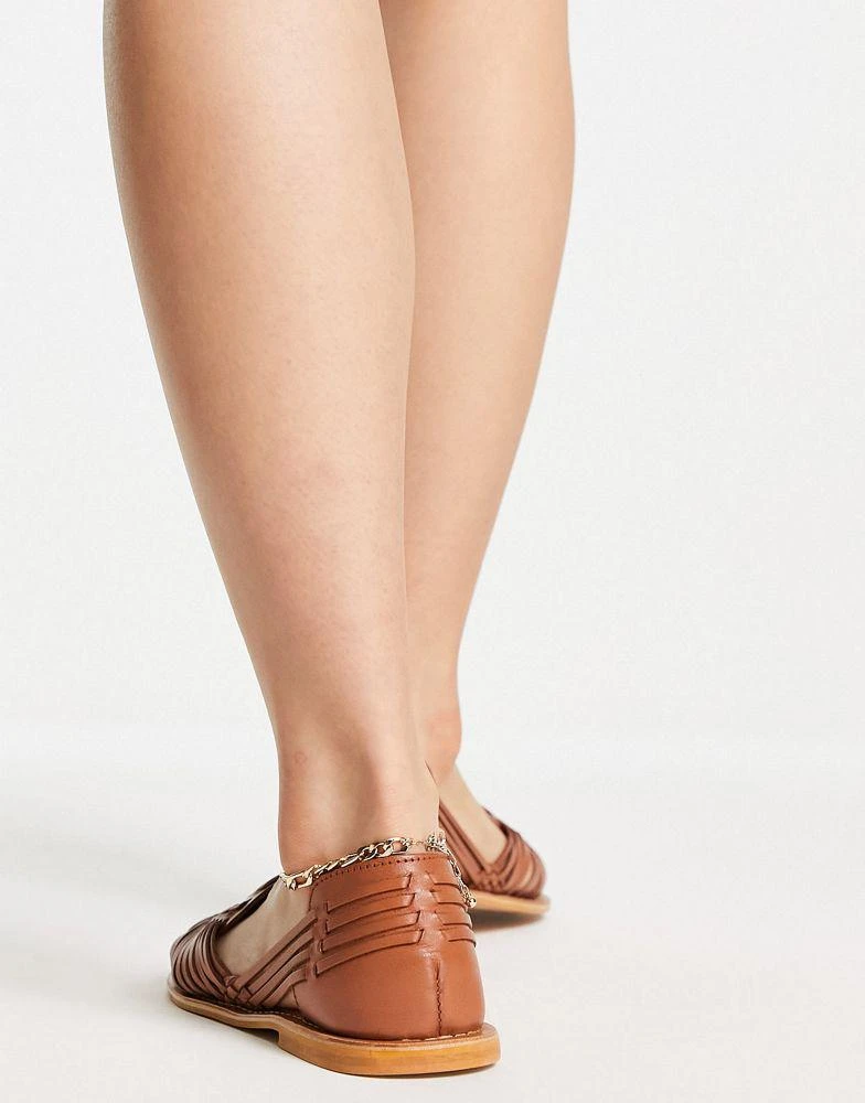 商品ASOS|ASOS DESIGN Wide Fit Mileage woven leather flat shoes in tan,价格¥134,第3张图片详细描述